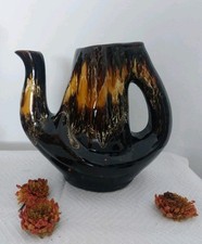 Vallauris Kaffeekanne mit Laufglasur in Brauntönen - Frankreich 60er-Jahre