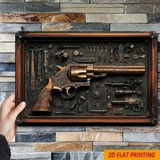 Blechschild Pistole Revolver Duell Kupferoptik Nostalgie Vintage Retro TEL2218