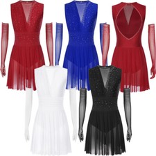 Damen Kleid Salsa Tanzkleidung Lyrisch Kostüm Gymnastik Outfits Mesh Skating