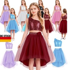 Mädchen Zweiteiliger Pailletten Tops mit Tüllrock Festlich Prinzessin Partykleid