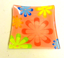 Deko Schale aus Glas - Glasschale mit Blumen Dekor - modern - 15 x 15 cm  - rosa