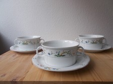 3 Arzberg -  Suppentassen  mit Unterteller  ---    Corso Faenza --  bunter Vogel