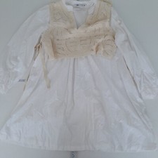 ZARA Hemdblusenkleid Medium Weiß Damen Langarm Opa Kragen Häkel Crop Top