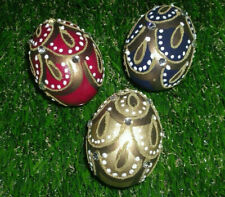 3 verzierte echte Eier (rot,blau,gold )Schmuckei,Osterei, m.Microperlen & Strass