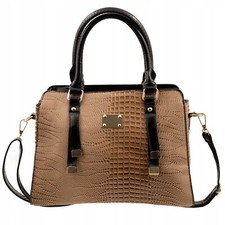 Elegante Damen Handtasche mit Krokodil Schlangenmuster Hellbraun lackiert Tasche