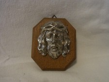 Jesus Kopf Metall auf Holz Wandschmuck Vintage Deutsch #S