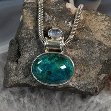 Chrysokoll Anhänger, 925er Silber, Edelsteinanhänger (15694), mit Mondstein