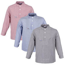 modAS Kinder Fischerhemd Sommer Langarm Stehkragen Gestreift Finkenwerder-Stil