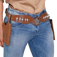 Cowboyhalfter Sheriff braun doppeltes Holster mit Gürtel 125 cm für Revolver