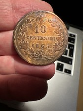 10 CENT 1863 KÖNIGREICH ITALIEN VITTORIO EMANUELE II ROTES KUPFER