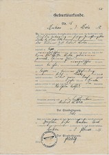 Geburtsurkunde von 1937 - mit markantem STEMPEL (verbotenes Zeichen)