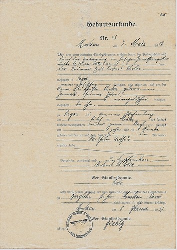 Geburtsurkunde von 1937 mit - geburtsurkunde,