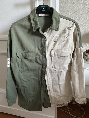 Damen jeanshemd grün beige - jeanshemd, grün/beige