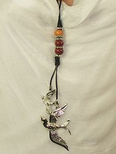 Sale! Lange Halskette Perlen + Vögel Modeschmuck  silber-bunt  NEU (O18-A)