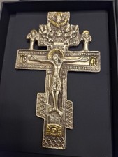 Russisch Orthodoxes Kreuz Anhänger Versilbert mit 24 K Vergoldet