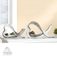 Gilde Skulptur Herz aus Keramik silber weiß 25cm-33943