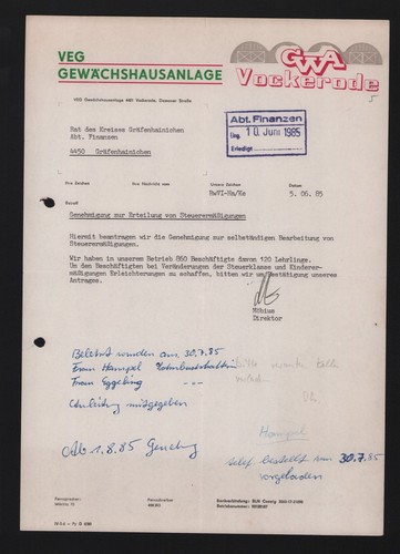 Vockerode brief 1985 veg - vockerode,, 1985,