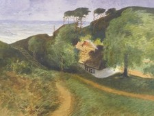 Aquarell nach Ludwig Dettmann Landschaft Küstenlandschaft mit Haus (155)