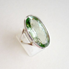 Ring Prasiolith, grüner Amethyst, 925er Silber, Gr. 17,2 - Grün - facettiert