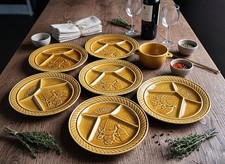 Set mit 6 Vintage Sarreguemines Fonduetellern - Retro Geschirr aus Steingut