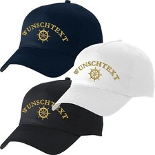 Basecap bestickt mit Wunschtext + Steuerrad Cappy Mütze Kapitänsmütze Steuermann