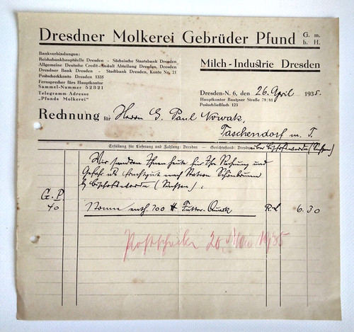 Rechnung 1935 dresdner - rechnung,