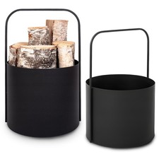 SET 2x Holzkörbe, Kaminholzkorb aus Metall ⌀ 35 cm + ⌀ 40 cm, Holzlager innen