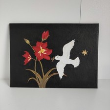Wandbild Leinwand, schwarz Taube Blume | 18 x 13 cm | selbstgemalt | Acrylfarben