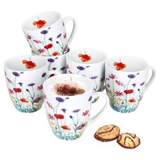 6er Set Marie Kaffeebecher 320ml Porzellan-Tassen 6 Personen Blumen Tee Kakao 