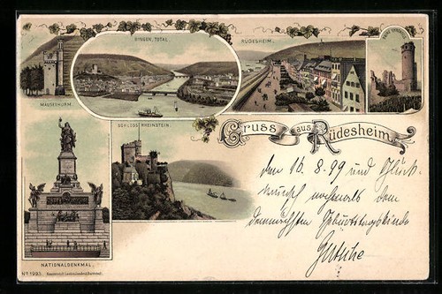 Lithographie rüdesheim - rüdesheim, /