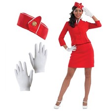 Rotes Stewardess Kostüm für Damen Flugbegleiterin Cabin Crew Uniform Karneval