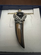 Edelstein Zahn USA Indianderreservat Tiegerauge und Blauer St. Goldkette 68cm