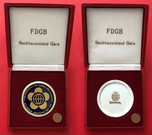 Ddr porzellan medaille etui - ddr,