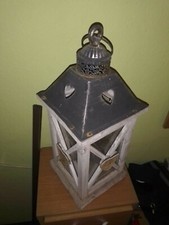 GROSSE LATERNE STANDLATERNE HOLZ METALL WINDLICHT - Vintage