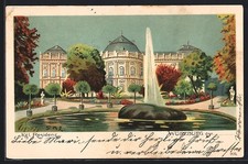 Lithographie Würzburg, Park mit Wasserspiel vor der kgl. Residenz 1900 