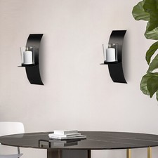 Wand Kerzenhalter Paar Set für Teelichter Kerzen Leuchter Halterung schwarz 2er~