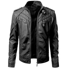 Herren Echtleder Jacke Retro Schwarz Slim Fit Bikerjacke