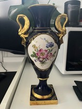 Vintage Vase "Echt-Kobalt" mit handbemalter Blütendekor – repariert – dekorativ