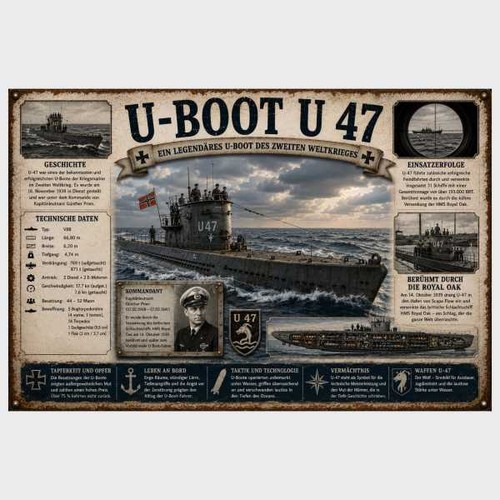 Blechschild boot u47 - blechschild, ww2