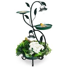 Vogeltränke mit Blumentopf, Solarleuchte Vogelbad Deko Futterspender Futterplatz