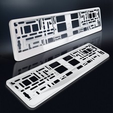 2 Kennzeichenhalter | WEISS Hochglanz | Lack | Chrom Look | Nummernschildhalter