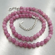 Erdbeerquarz Halskette Damen | Quarz Collier 6 mm Kugeln glatt | Geschenk RS0119