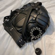Kopfbedeckung Full Head Hood mit Mundknebel Blindfold Muzzle Gimp Harness Mask