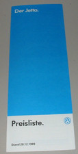 Prospekt Preisliste VW Jetta II 16E CL GL GT GTD GT 16V syncro Preise 12/1989