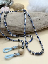 Brillenkette Neu Blau Schwarz 64 cm lang Perlen 