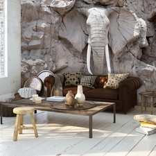 Skulptur Elefant Stein Afrika VLIES FOTOTAPETE 3D WOHNZIMMER TAPETE WANDBILD XXL