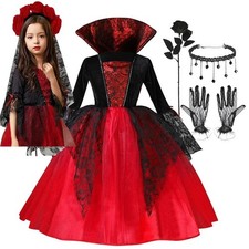 Halloween Mädchen Vampir Kleid Kinder Kostüm Geisterbraut Karneval Party Outfit