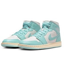 Nike Air Jordan 1 Mid Damen Sneaker Weiß Türkis Leder Retro - Blitzversand ⚡
