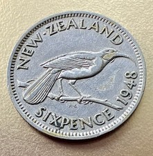 6 six Pence  George VI. , Huia bird New Zealand 1948