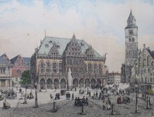 Radierung der markt bremen - der, zu